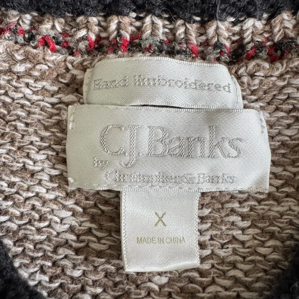 Vintage C.J. Banks Heather Brown Black Red Hand Embroidered Cardinal Sweater X